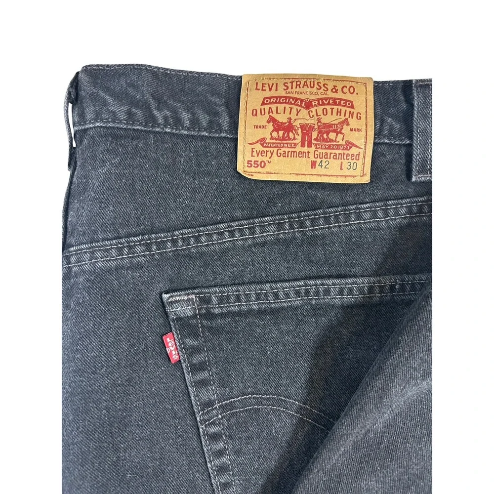 Levis 550 Relaxed Fit Jeans Mens 42x30 Black Faded Denim Made in USA Vintage